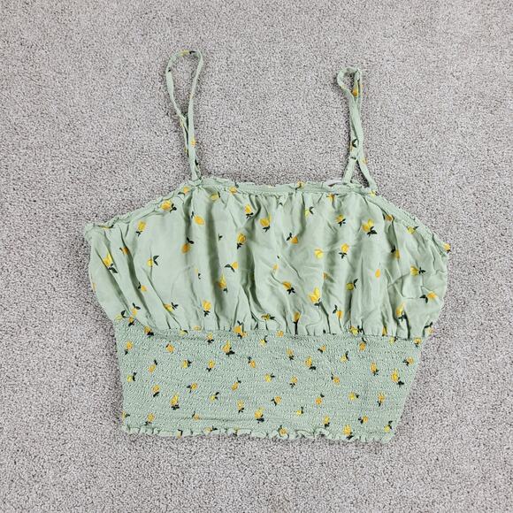 Jolie & Joy Womens Lemon Crop Top 3X Green Smocked Spaghetti Strap Ruffle Trim - Picture 1 of 12